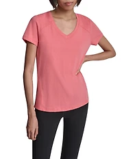 DKNY Sport By Donna Karan Micro Peached Jersey V-Neck Short Sleeve High Low Tee