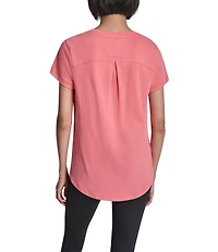 DKNY Sport By Donna Karan Micro Peached Jersey V-Neck Short Sleeve High Low Tee
