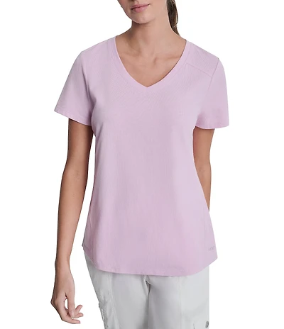 DKNY Sport By Donna Karan Micro Peached Jersey V-Neck Short Sleeve High Low Tee