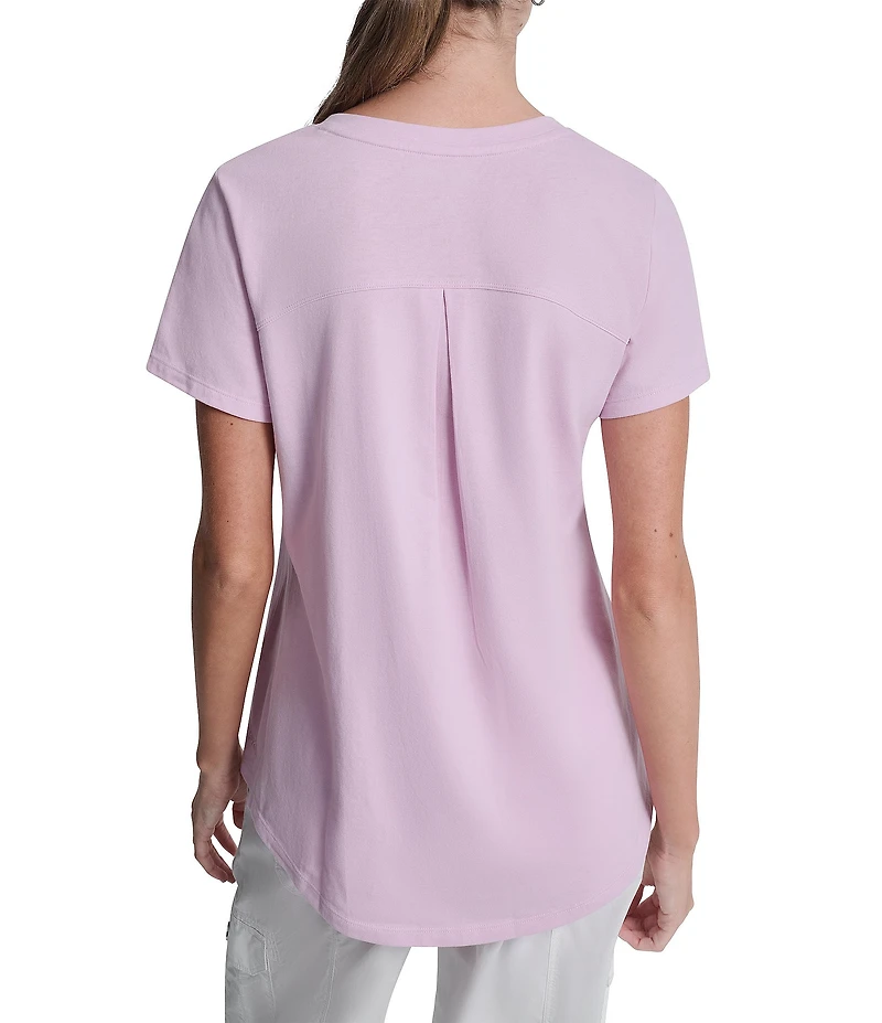 DKNY Sport By Donna Karan Micro Peached Jersey V-Neck Short Sleeve High Low Tee