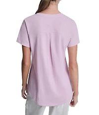 DKNY Sport By Donna Karan Micro Peached Jersey V-Neck Short Sleeve High Low Tee