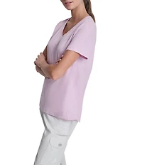 DKNY Sport By Donna Karan Micro Peached Jersey V-Neck Short Sleeve High Low Tee