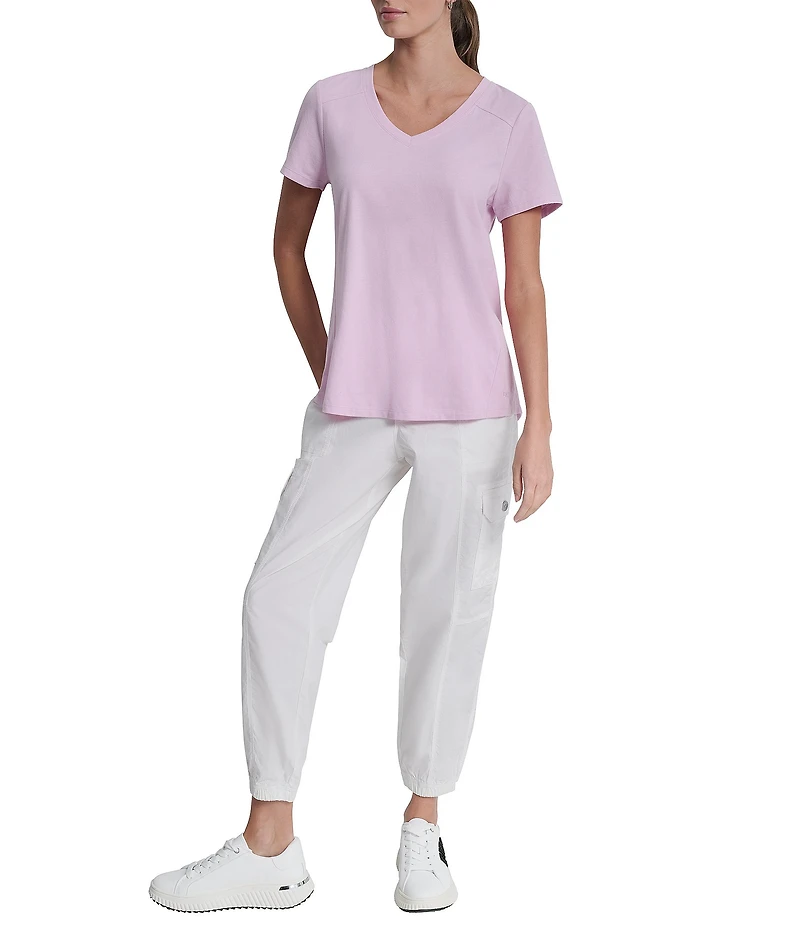 DKNY Sport By Donna Karan Micro Peached Jersey V-Neck Short Sleeve High Low Tee