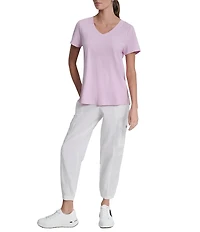 DKNY Sport By Donna Karan Micro Peached Jersey V-Neck Short Sleeve High Low Tee