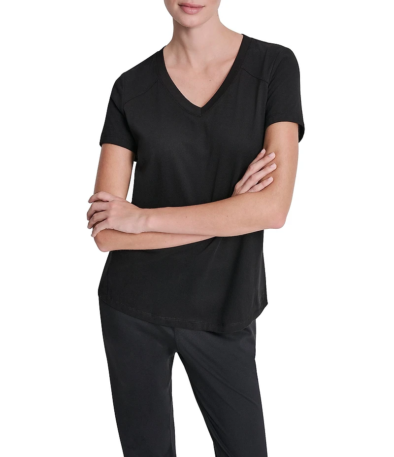 DKNY Sport By Donna Karan Micro Peached Jersey V-Neck Short Sleeve High Low Tee