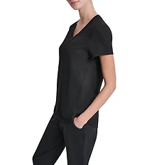 DKNY Sport By Donna Karan Micro Peached Jersey V-Neck Short Sleeve High Low Tee