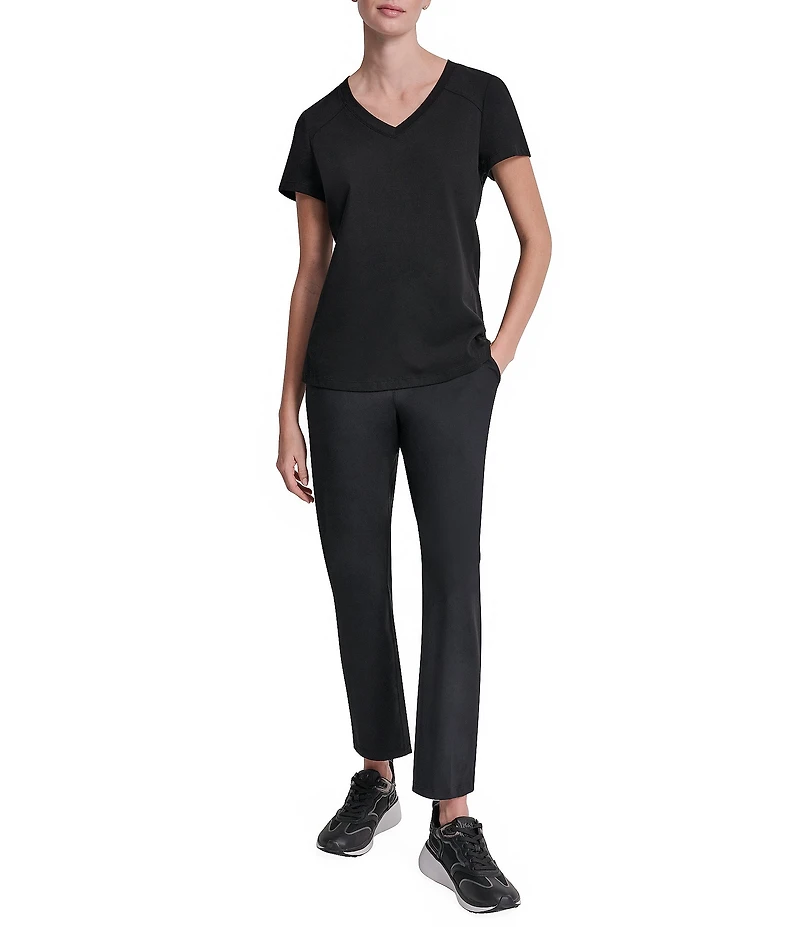 DKNY Sport By Donna Karan Micro Peached Jersey V-Neck Short Sleeve High Low Tee