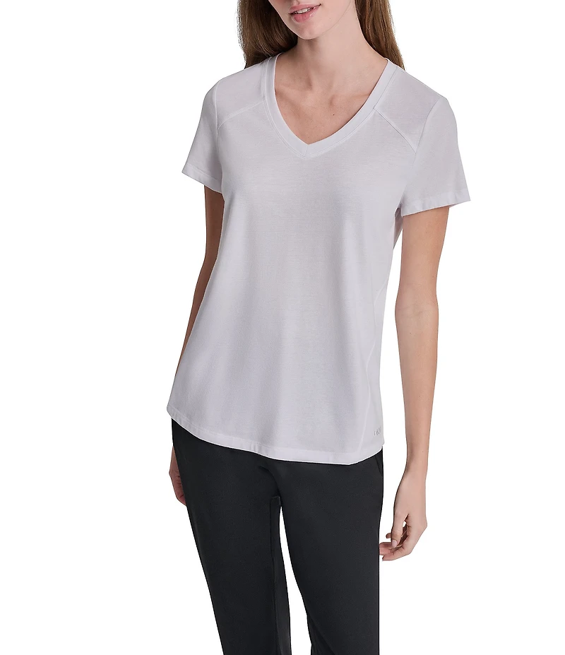 DKNY Sport By Donna Karan Micro Peached Jersey V-Neck Short Sleeve High Low Tee