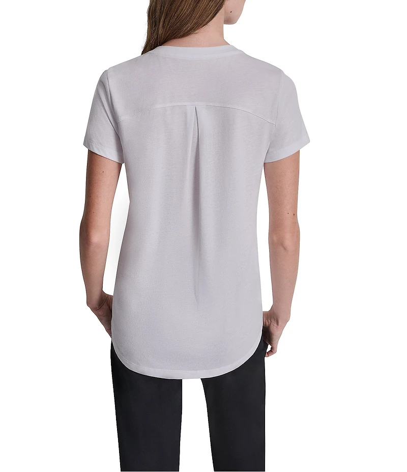 DKNY Sport By Donna Karan Micro Peached Jersey V-Neck Short Sleeve High Low Tee