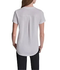 DKNY Sport By Donna Karan Micro Peached Jersey V-Neck Short Sleeve High Low Tee