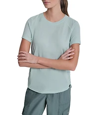 DKNY Sport By Donna Karan Overtime Mesh Crew Neck Short Sleeve Bungee Ruched Tee