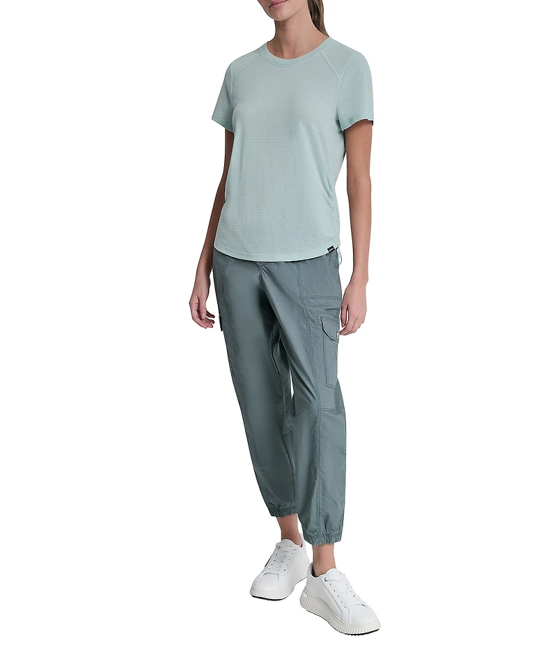 DKNY Sport By Donna Karan Overtime Mesh Crew Neck Short Sleeve Bungee Ruched Tee