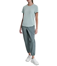 DKNY Sport By Donna Karan Overtime Mesh Crew Neck Short Sleeve Bungee Ruched Tee