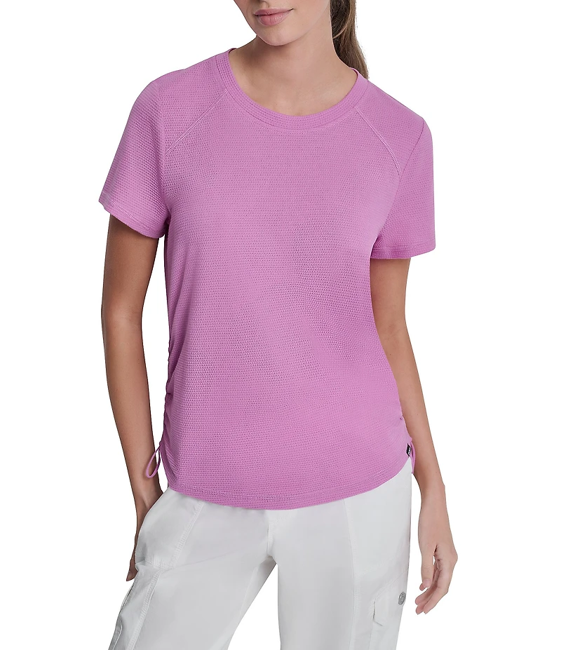 DKNY Sport By Donna Karan Overtime Mesh Crew Neck Short Sleeve Bungee Ruched Tee