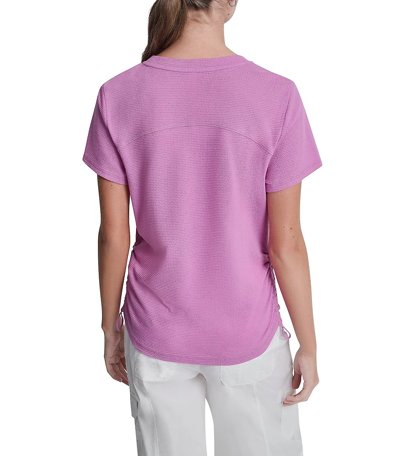 DKNY Sport By Donna Karan Overtime Mesh Crew Neck Short Sleeve Bungee Ruched Tee