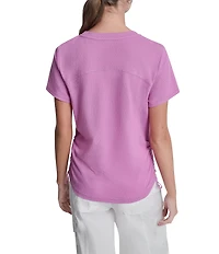 DKNY Sport By Donna Karan Overtime Mesh Crew Neck Short Sleeve Bungee Ruched Tee