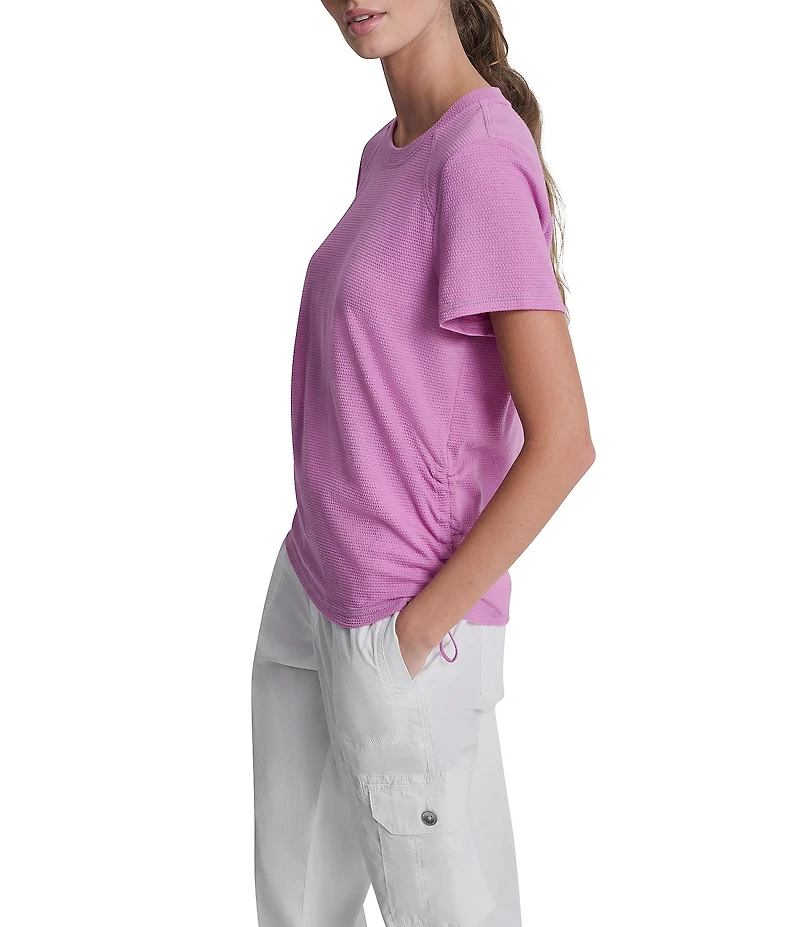 DKNY Sport By Donna Karan Overtime Mesh Crew Neck Short Sleeve Bungee Ruched Tee