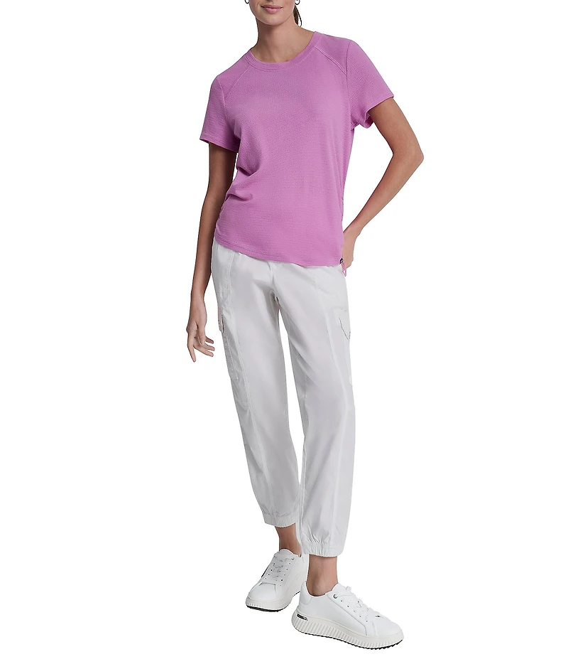 DKNY Sport By Donna Karan Overtime Mesh Crew Neck Short Sleeve Bungee Ruched Tee