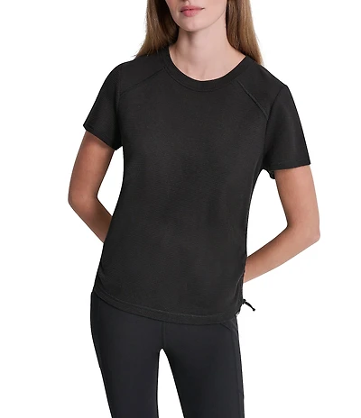 DKNY Sport By Donna Karan Overtime Mesh Crew Neck Short Sleeve Bungee Ruched Tee