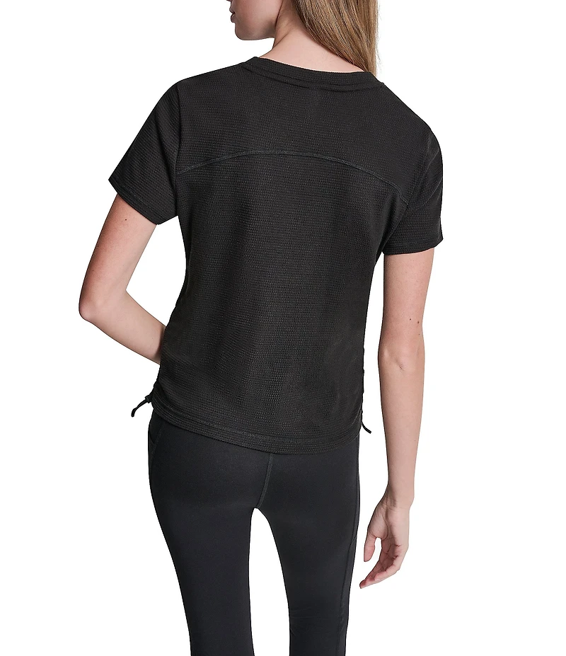 DKNY Sport By Donna Karan Overtime Mesh Crew Neck Short Sleeve Bungee Ruched Tee