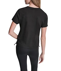 DKNY Sport By Donna Karan Overtime Mesh Crew Neck Short Sleeve Bungee Ruched Tee