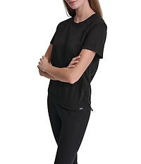 DKNY Sport By Donna Karan Overtime Mesh Crew Neck Short Sleeve Bungee Ruched Tee