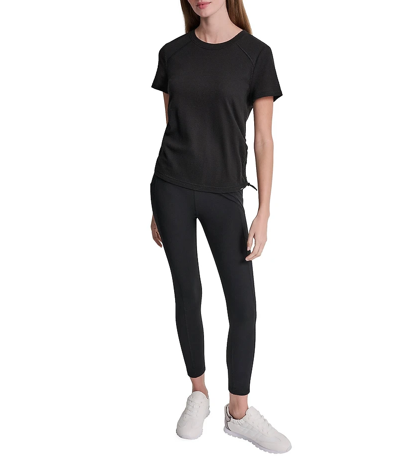 DKNY Sport By Donna Karan Overtime Mesh Crew Neck Short Sleeve Bungee Ruched Tee