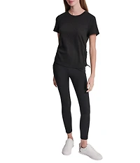DKNY Sport By Donna Karan Overtime Mesh Crew Neck Short Sleeve Bungee Ruched Tee