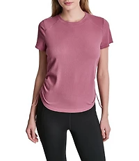 DKNY Sport by Donna Karan Overtime Mesh Crew Neck Short Sleeve Bungee Ruched Tee