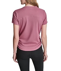 DKNY Sport by Donna Karan Overtime Mesh Crew Neck Short Sleeve Bungee Ruched Tee