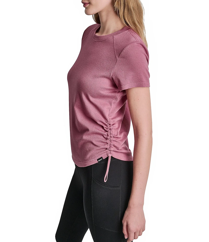 DKNY Sport by Donna Karan Overtime Mesh Crew Neck Short Sleeve Bungee Ruched Tee