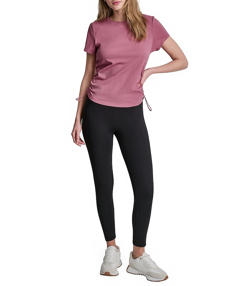 DKNY Sport by Donna Karan Overtime Mesh Crew Neck Short Sleeve Bungee Ruched Tee