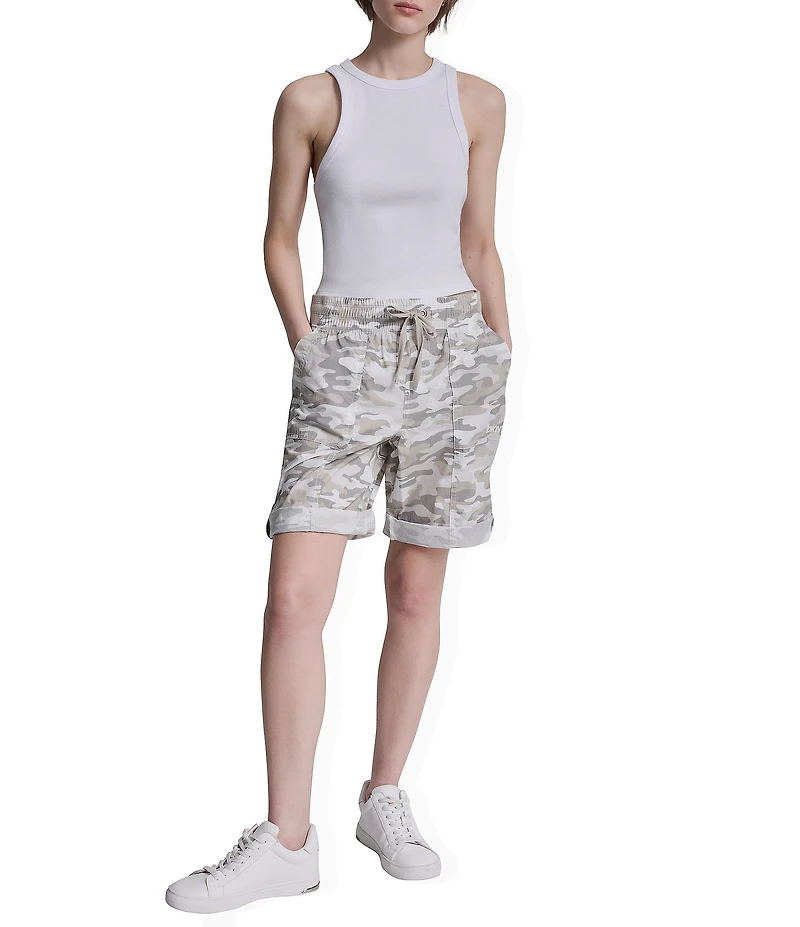 DKNY Sport by Donna Karan Peached Poplin Rib Waist Convertible Bermuda Shorts