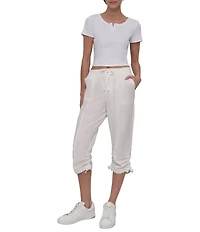 DKNY Sport by Donna Karan Ribbed Notched Crew Neck Short Sleeve Cropped Tee