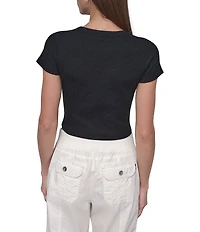 DKNY Sport by Donna Karan Ribbed Notched Crew Neck Short Sleeve Cropped Tee