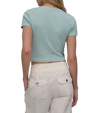DKNY Sport by Donna Karan Ribbed Notched Crew Neck Short Sleeve Cropped Tee