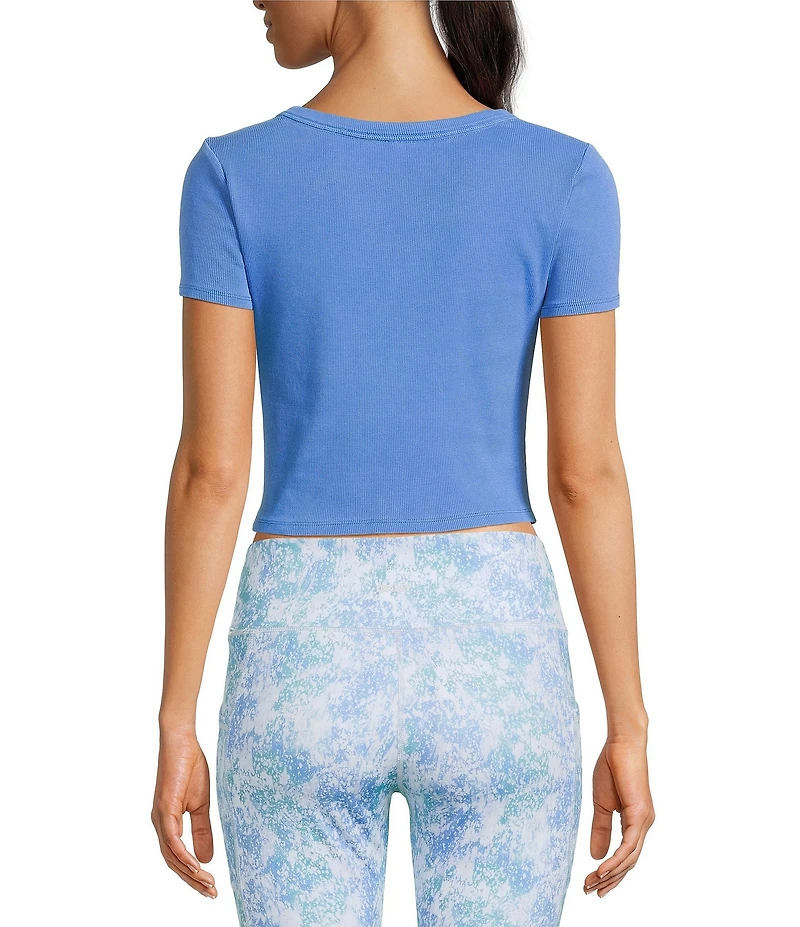 DKNY Sport by Donna Karan Ribbed Notched Crew Neck Short Sleeve Cropped Tee