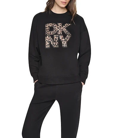 DKNY Sport by Donna Karan Stacked Animal Print Logo Crewneck Sweatshirt
