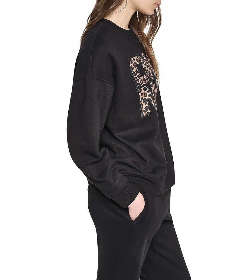 DKNY Sport by Donna Karan Stacked Animal Print Logo Crewneck Sweatshirt
