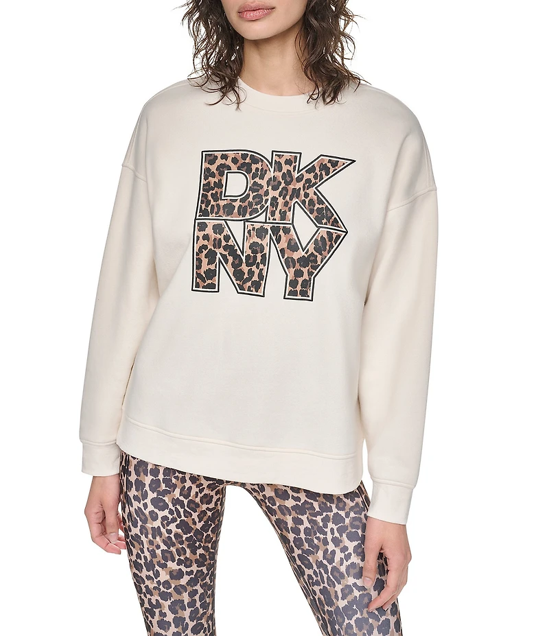 DKNY Sport by Donna Karan Stacked Animal Print Logo Crewneck Sweatshirt