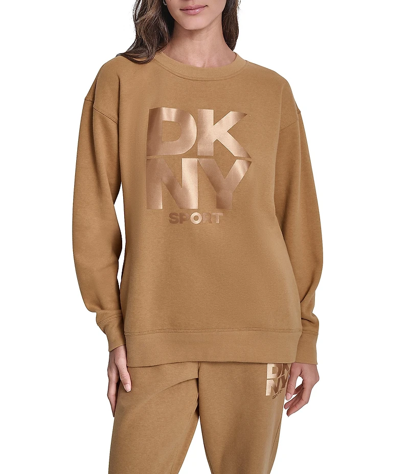 DKNY Sport by Donna Karan Coordinating Stacked Transfer Logo Nolita Crew Neck Sweatshirt