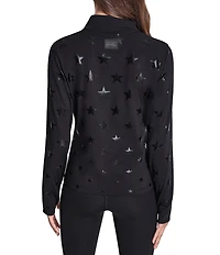 DKNY Sport by Donna Karan Star Print Alpine Fitness Long Sleeve Half Zip Pullover