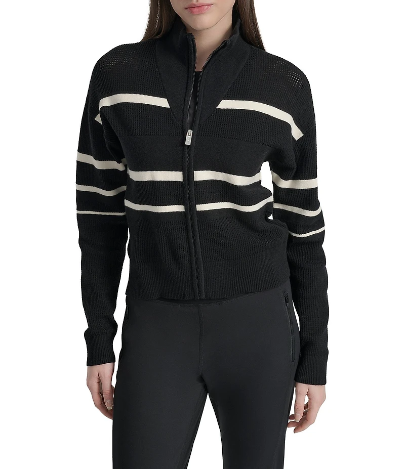 DKNY Sport by Donna Karan Stripe Long Sleeve Zip Front Cardigan