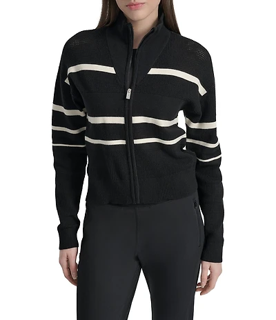 DKNY Sport by Donna Karan Stripe Long Sleeve Zip Front Cardigan