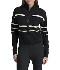 DKNY Sport by Donna Karan Stripe Long Sleeve Zip Front Cardigan