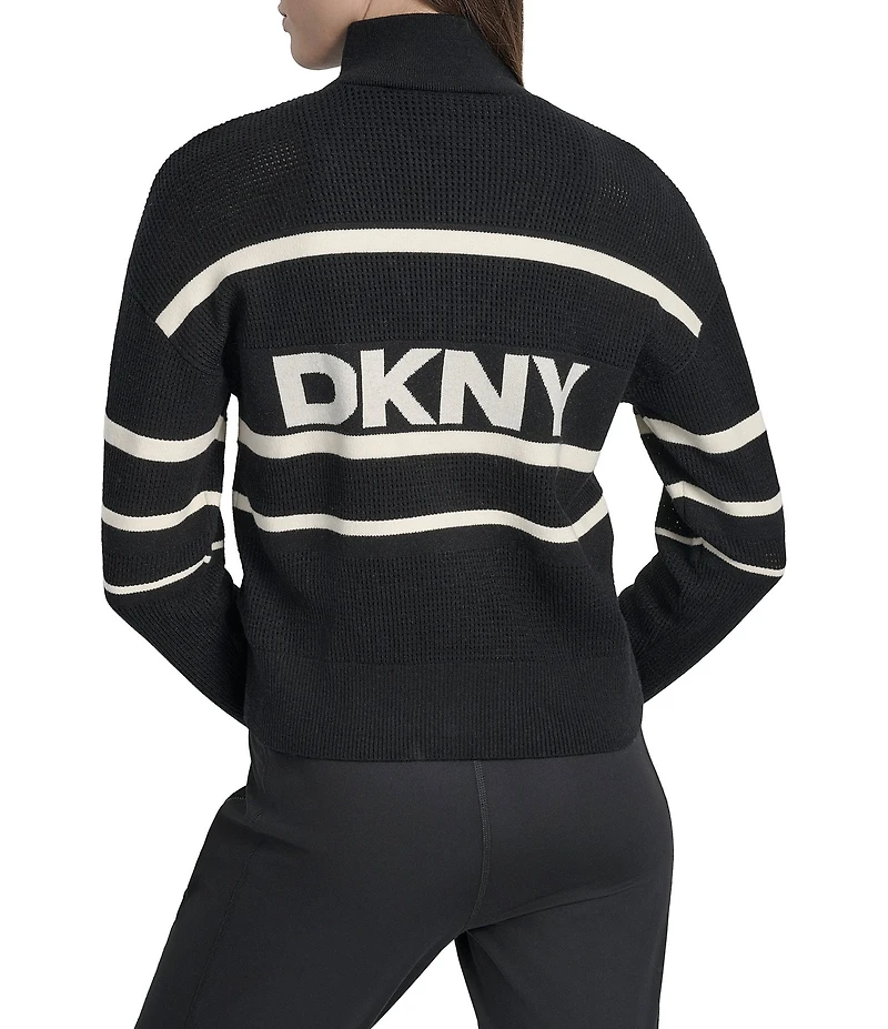 DKNY Sport by Donna Karan Stripe Long Sleeve Zip Front Cardigan