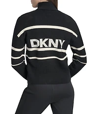 DKNY Sport by Donna Karan Stripe Long Sleeve Zip Front Cardigan