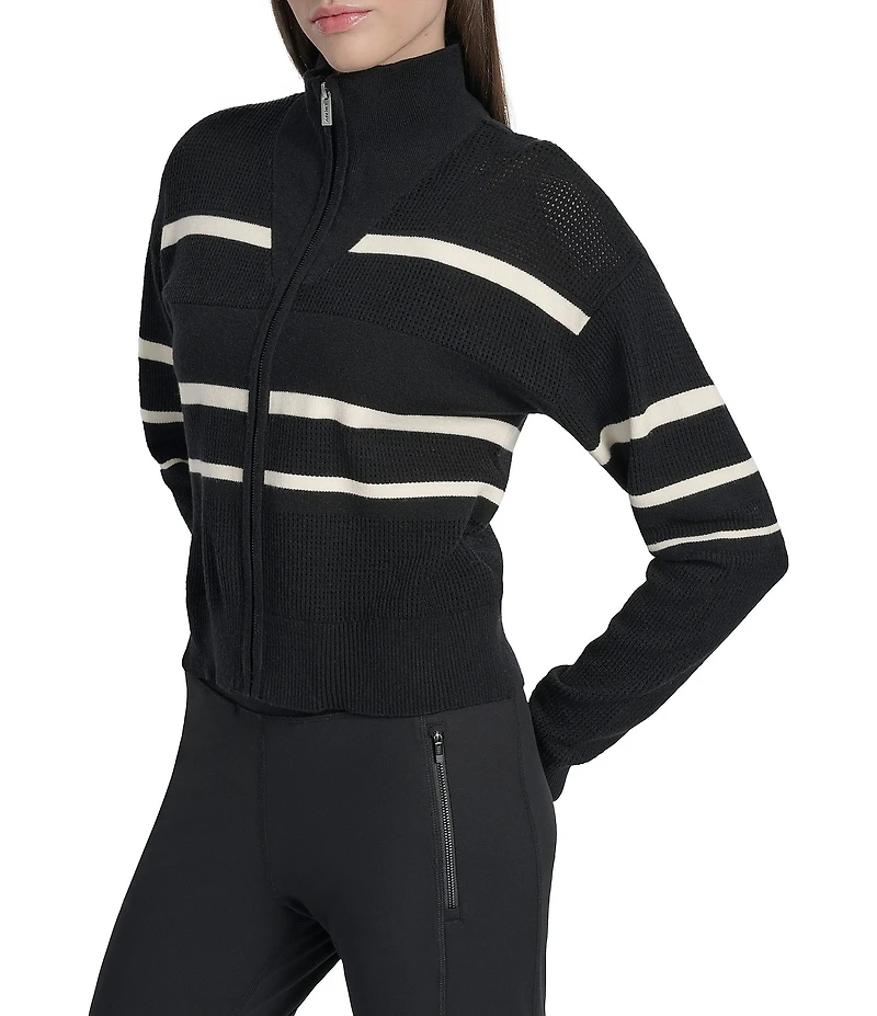 DKNY Sport by Donna Karan Stripe Long Sleeve Zip Front Cardigan