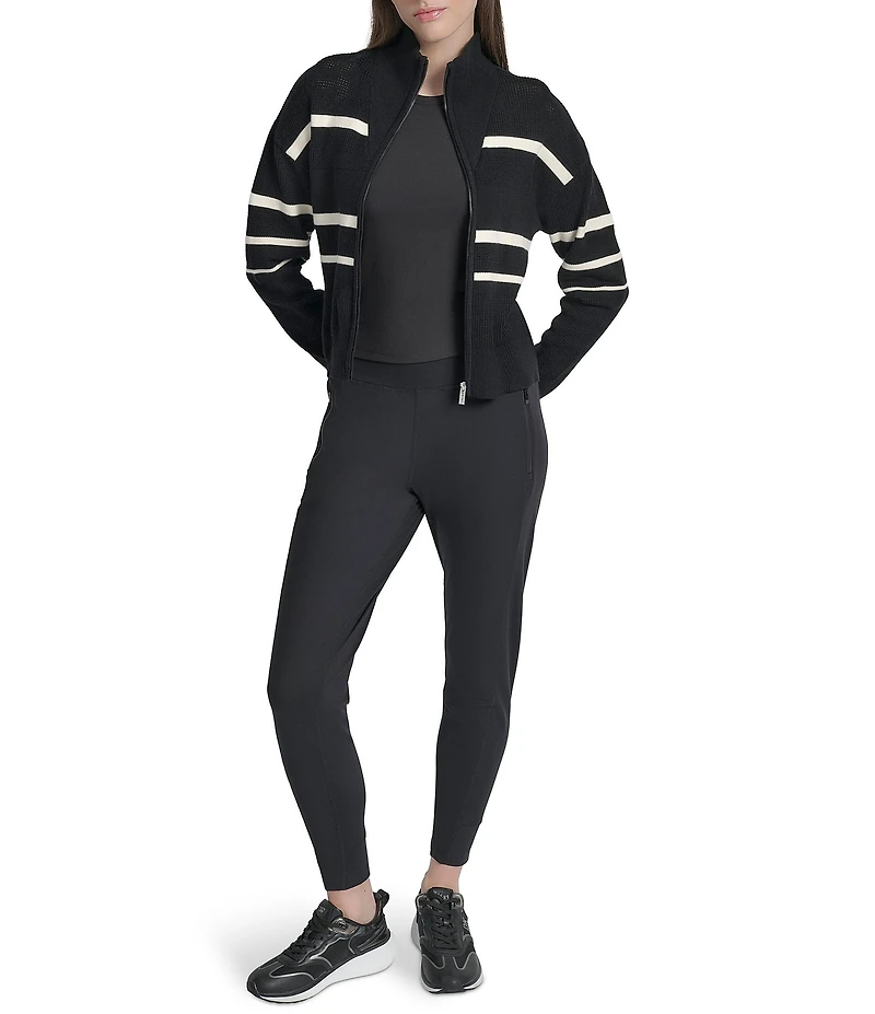 DKNY Sport by Donna Karan Stripe Long Sleeve Zip Front Cardigan