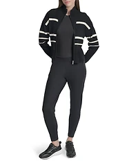 DKNY Sport by Donna Karan Stripe Long Sleeve Zip Front Cardigan